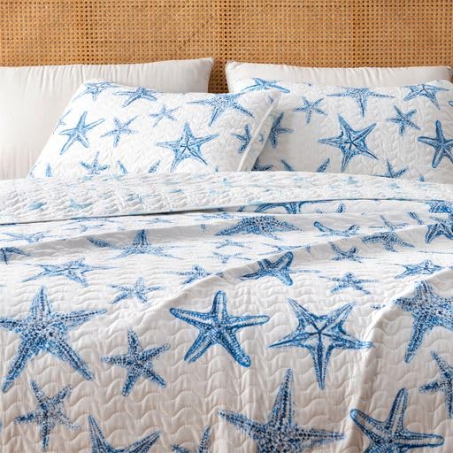 Twin Coastal Quilt Bedding Set, Summer Coastal Quilt with Sham, Beach 2