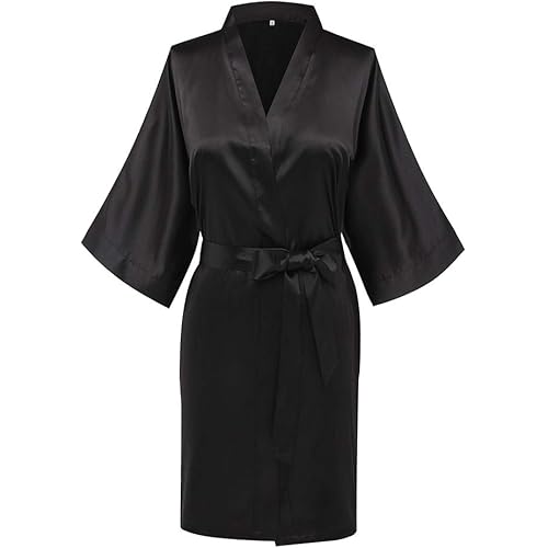 Women's Silky Short Kimono Robes Pure Color Bride Bathrobes for Wedding Bridal Party