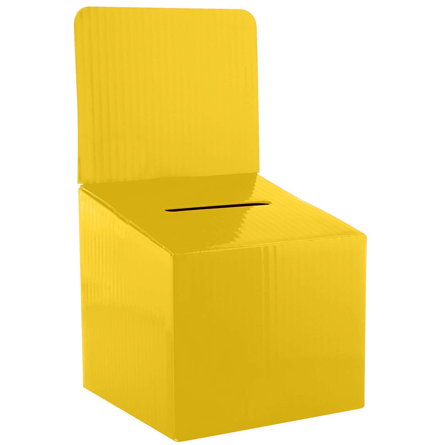 My Charity Boxes - Pack of 5 - Medium Cardboard Ballot Suggestion Raffle Ticket Box - With Removable Header for Tabletop Use (Yellow)