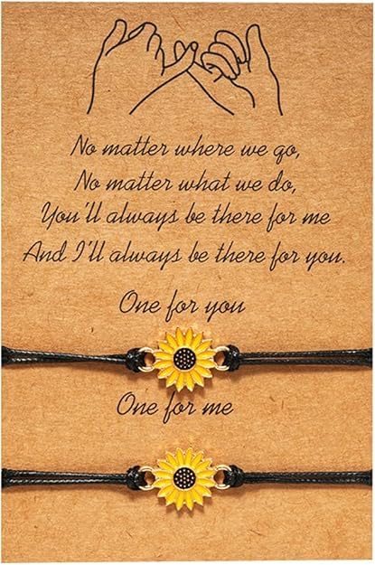 Fashion Sunflower Bracelet, 2 Piece Love and Friendship Bracelet, Summer Friendship Beach Bracelet, Promise Bracelets Friendship, Sunflower Bracelet, with Message Card, for Women Girls, Black Rope