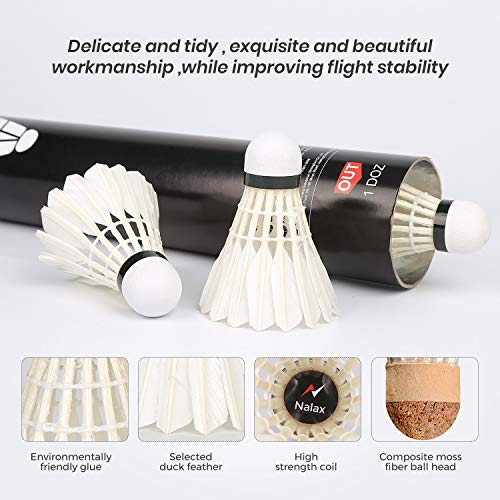 Nalax Badminton Birdie,12-Pack Professional Duck Feather Badminton Shuttlecocks Feather Ball With Great Durability Stability and Balance,Suitable for Professional Training Or Family Outdoor Sports