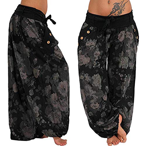 CCatyam Plus Size Yoga Pants for Women, Wide Leg Harem Trousers Printed Loose Sport Fashion Black