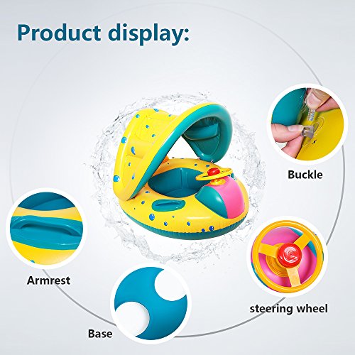 StillCool Baby Pool Float Infant Swimming Ring with Canopy Shade for 1 to 3 Years Old Kids (Yellow&Blue)
