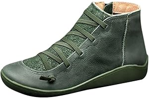 MASBIRD Boots for Women Ankle Booties 2023 New Arch Support Booties Side Zip-up Vintage Lace Up Damping Flat Heel Shoes