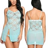 Avidlove Women Sexy Split Hem Lace Babydoll Lingerie Dress Halter Nightwear Sleeveless Pajamas Outfit Sleepwear Set