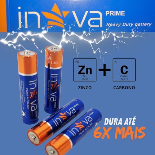 Kit 12 Pilhas AAA Inova Prime 1,5V Zinco Carbono – Palito – Alta Duração, Energia Estável e Maior Resistência