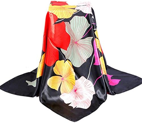 Women's Fashion lotus leaf Pattern Large Square Satin Headscarf Silk Hair Scarf