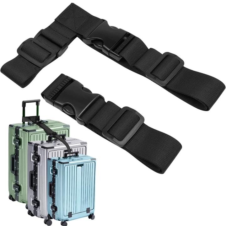 View 1 of 2 Pack Luggage Straps for Suitcases, Luggage Straps to Connect Two Suitcases, Adjustable T-Type and Normal Suitcase Straps for Connect 3 Luggage Together (Black)