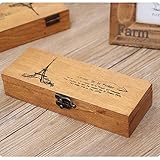 HaloVa Wooden Pencil Case, Wood Pen Pencil Storage Holder Stationery Box, Retro Eiffel Tower Student Tools Storage Box