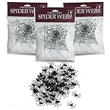 3 Pack Halloween Stretch Spider Webs, COOLWAS Indoor & Outdoor Spooky Spider Webbing with 50 Fake Spiders for Halloween Decorations