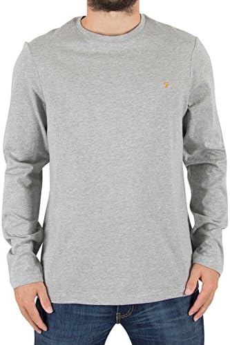 Farah Vintage Men's Denny Slim Longsleeved Logo T-Shirt, Grey, X-Large
