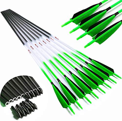 Linkboy Archery Arrows Pure Carbon ID6.2mm Spine 300 340 400 500 600 30/32inch Fluorescent Green Compound Recurve Bow Hunting 6PCS