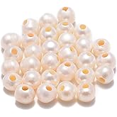 AD Beads Natural Gemstone 10mm Round Loose Beads Big Hole 2mm Sized 30pcs (White Pearl)