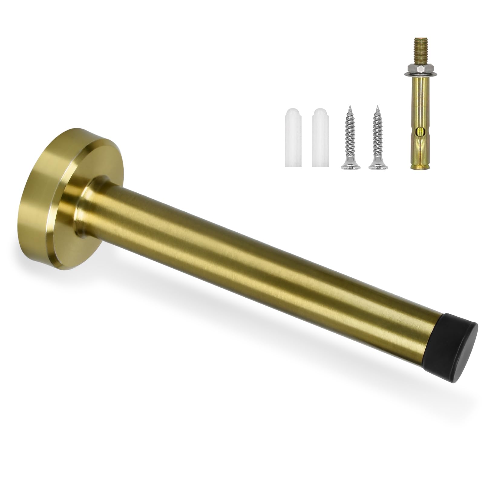 5 Inch Door Stop, Long Door Stopper, Wall Mounted, Gold Door Stoppers for Skirtings, Stainless Steel Door Stop with Sound Dampening Rubber Tip Doorstops Wall Protector, Brass Gold, 120mm