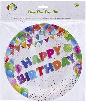 Party Time 6 Pieces Plates Happy Birthday Banner Design 9 Inches