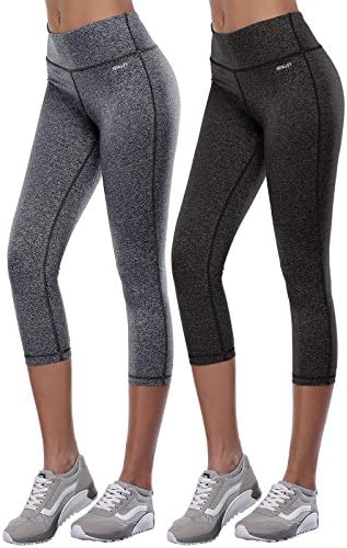 Aenlley Womens High Waisted Yoga Capris Workout Fitness Spandex Gym Leggings Color BlackGrey DarkGrey Size S