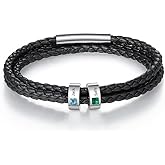 Personalized Mens Braid Bracelet Custom Bracelet with 1-8 Engraved Beads Family Names Jewelry Gifts for Men Father's day