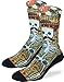 Good Luck Sock Men's Skeleton Mustache Crew Socks - Yellow, Adult Shoe Size 8-13