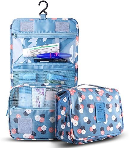 Travel Toiletry Bag,Portable Waterproof Hanging Cosmetic Bag with Multiple Storage Space to Hold Toiletries,Makeup,Shaving Kit or other Skincare Products(Blue Flower)