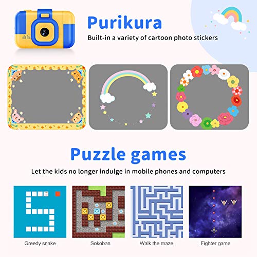 Uverbon Kids Digital Camera 1080P FHD Video 24MP Rechargable Toy Cameras Children Camcorder for Girls Boys 3-8 Years Old Birthday Christmas New Year Gift