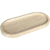 Stoneplus Natural Marble Stone Small 9.8 inches Oval Catchall Tray Sundries Storage Serving Tray (Beige Travertine)