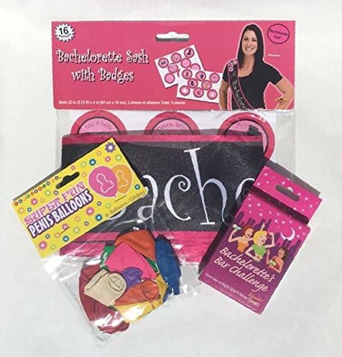 Bachelorette Party Supplies and Decorations Set. Funny and Naughty Adult Favors for Women. Includes Drinking Games, Balloons, and Sash.