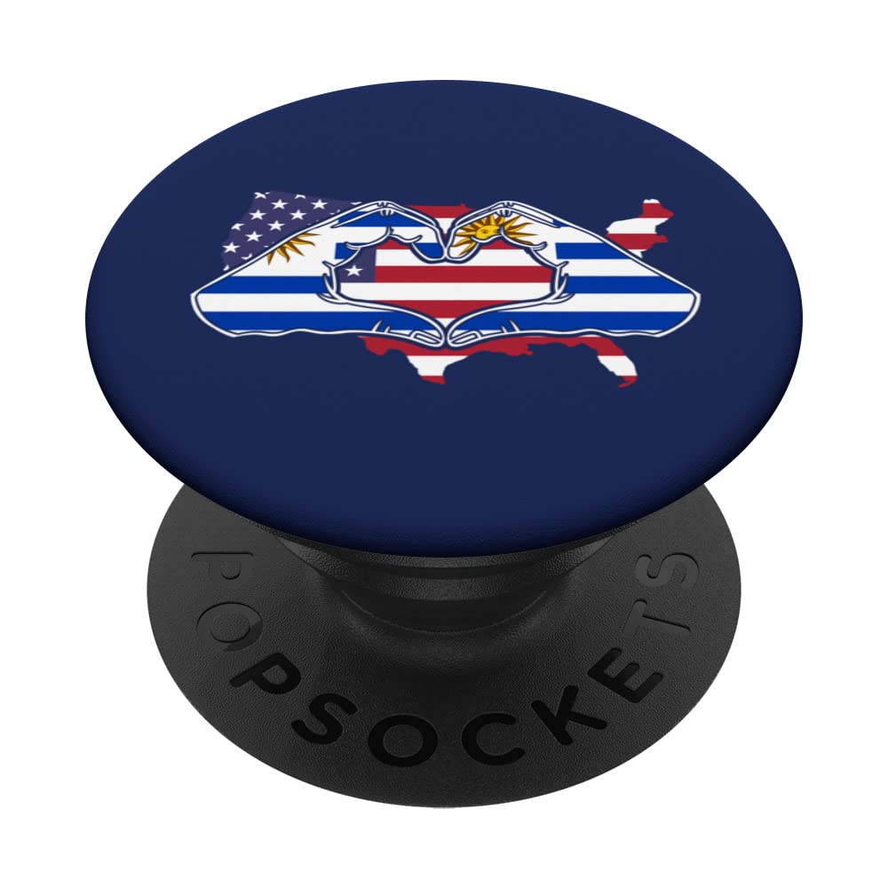USA silhouette with Uruguay heart hands PopSockets Swappable PopGrip