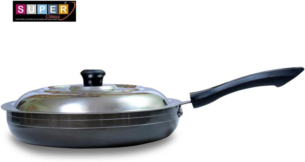 Super Classic 2.6mm Induction Base Aluminium Non-Stick Fry Pan with Steel Lid, 24cm, Grey Color 2.0 Itr