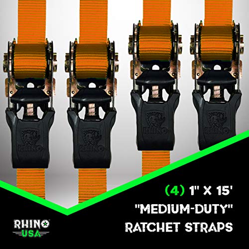 RHINO USA Ratchet Tie Down Straps (4PK) 1,823lb Guaranteed Max Break