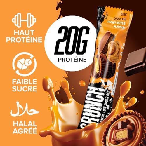 Barres hyperprotéinées Warrior Crunch 20 g - Barre à faible teneur en sucre et en glucides - paquet de 12 x 64 g - incroyablement savoureuse - garantie halal (Chocolat noir aux cacahuètes)