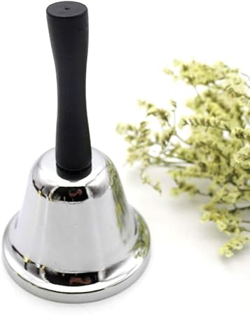 Amazon 金属製ハンドベル 手持ち式大音量電話サービスベルアラーム ダイニングテーブルベル 小道具 面白いベル 結婚式のイベントに 装飾 食品ライン アラーム ジングルリング Free Size シルバー 机上用品 文具収納 文房具 オフィス用品