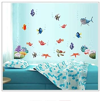 Wandaufkleber Findet Nemo Unter Sea Shark Fish 3d Cartoon Wasserdichte Wandtattoos Aufkleber Fur Kinderzimmer Badezimmer Kinderzimmer Dekor Kinder Amazon De Baby