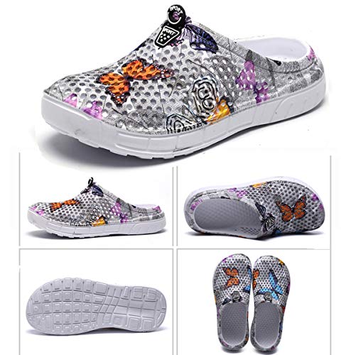 Peregrine Women's Mesh Breathable Sandal Quick-Drying Slippers Beach Slippers Non-Slip Garden Sandals Clogs Mules Shoes Butterfly Gray 40