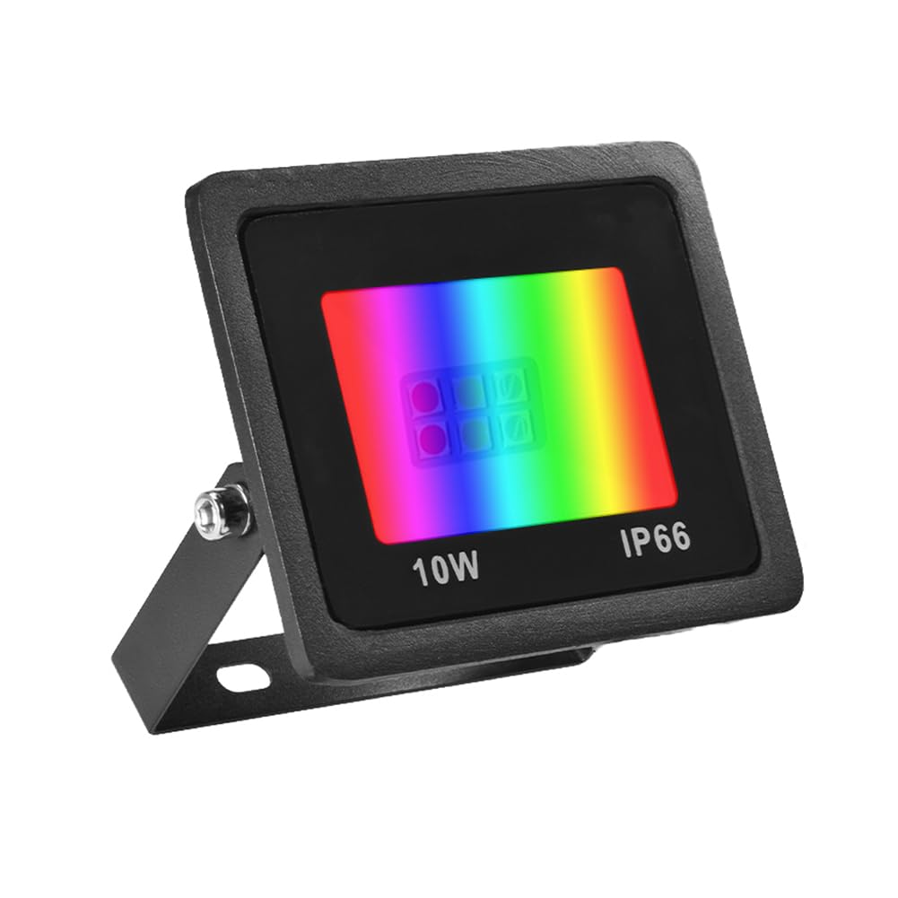Bikuer 10W LED Floodlight Outdoor, Colour Changing Flood Lights with Remote Control, 16 RGB Colours, Timing, 4 Modes, IP66 Waterproof