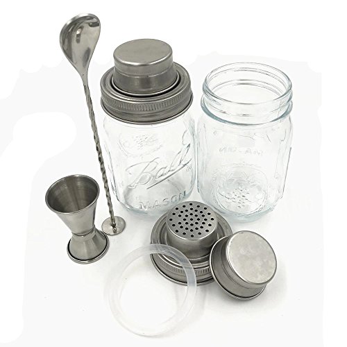 2 Piece 16 Oz Mason Jar and Stainless Steel Cocktail Shaker Set, Mason Jar Shaker Lid with Silicone Seals for Regular Mouth Mason, Ball, Canning Jars, & Stainless Steel Jigger and Muddler - Thumbnail 3