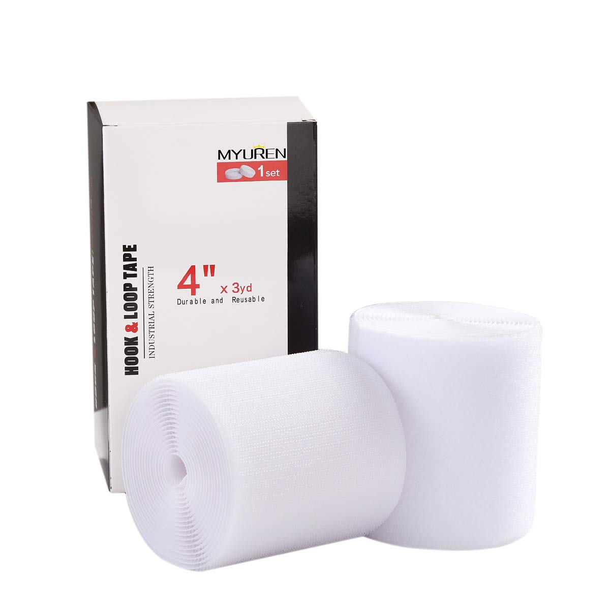 Sew on Hook and Loop Style 100mm (4 Inch) Non-Adhesive Back Nylon Strips Fabric Fastener Non-Adhesive Interlocking Tape White, 3 Yard