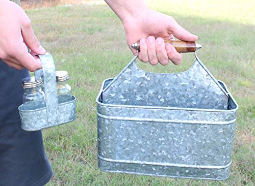 Galvanized Metal Caddy Plus Matching Salt and Pepper Shaker Farmhouse Rustic Carry-All Picnic Kitchen Utensil Organizer Condiment Holder by Well Pack Box - Thumbnail 2