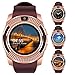 V8 Sports Smartwatch Bluetooth with Camera Message Push Touch Screen Pedometer Sedentary Reminder Sleep Monitor Instant Notification Anti-Lost Smartwatch for Android Phone (Brown+Rose Gold)