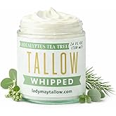 Lady May Tallow Whipped Tallow 24oz - All Natural Face Cream + Whole Body Moisturizer for Dry Skin - Made With Eucalyptus Oil - No Preservatives, Parabens or Seed Oils -USA Made (Eucalyptus Tea Tree)