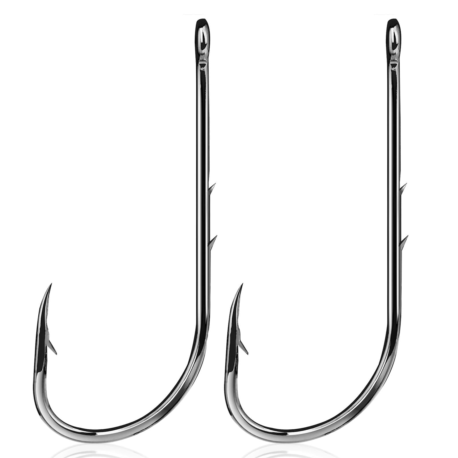 9KM DWLIFE Baitholder Fishing Hooks Set 100Pcs Offset Worm Hook Double Barbs/Long Shank/Black for Sea Fishing Tackle Saltwater Freshwater