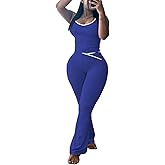 HBQ 2 Piece Sets For Women Summer Contrast Binding Backless Crop Tank Top and Flare Pants Lounge Sets Tracksuit