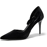 Coutgo Womens Stiletto High Heels Closed Pointed Toe Bow Pumps D'Orsay Wedding Bride Dress Shoes
