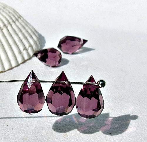 10 pcs Purple Glass Faceted Teardrop Briolette Beads, Top drilled Faceted briolette 10mm