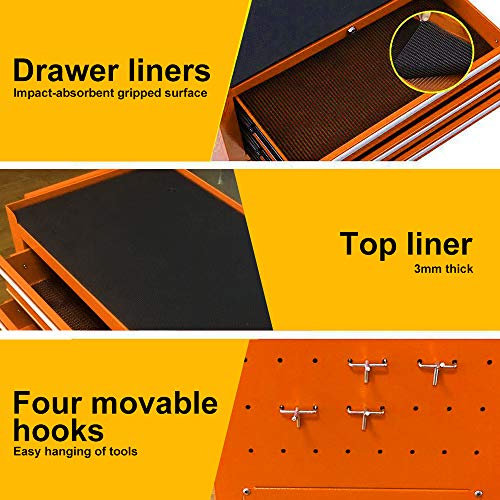 Big Removable Tool Chest, Rolling Tool Chests with Wheels (2PCS Lockable) and Drawers, Top Tray and Bottom Cabinet Door with Keyed Locking System, for Garage, Warehouse, and Workshop, etc(Orange) - Thumbnail 3