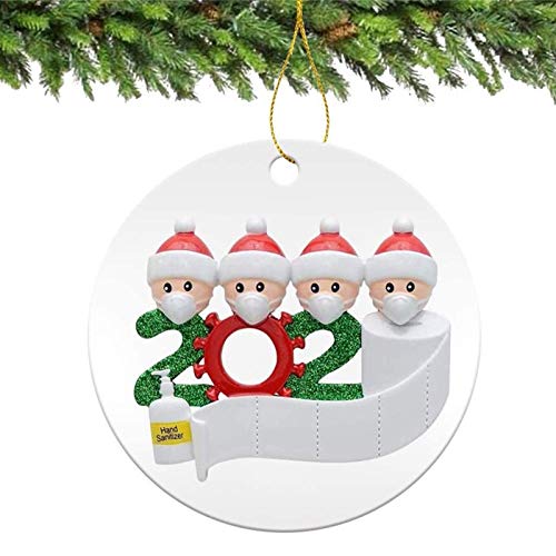 Christmas Ornaments 2020 Xmas Decorative Ornament DIY Quarantine Family Personalized Name with Face Mask Hand Sanitizer Toilet Paper, Creative Gifts for Family Customized (Family of 4 --White, 1 Pcs)