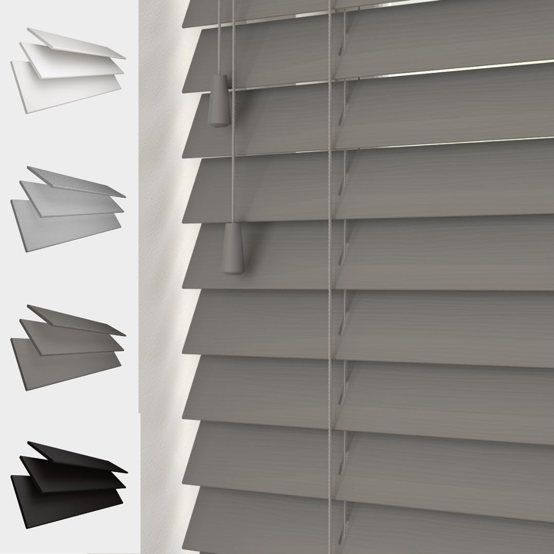 Faux Wood Venetian Blind [Dark Grey, 75cm Width x 200cm Drop, String]