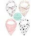 Reversible & Waterproof Cotton Baby Bandana Drool Bibs for Girls with Adjustable Snaps, Pack of 4, Soft Absorbent Cute Modern Premium Bib Set for Teething Drooling