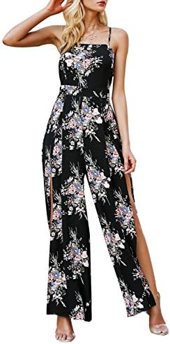 Missy Chilli Women's Floral Print Short Sleeve V Neck Wrap Jumpsuit with Tie Waist
