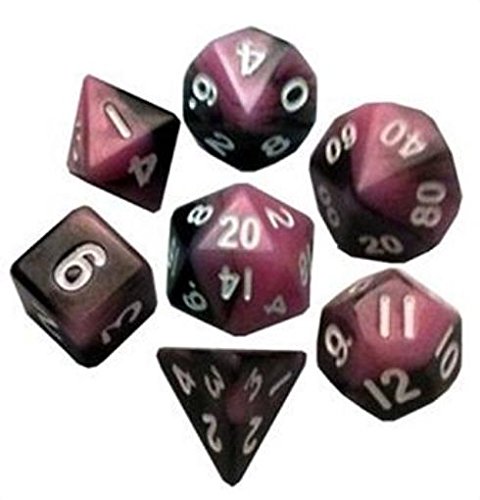 7 Count MINI Dice Set: PINK/BLACK with White Numbers