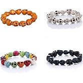 Fuqimanman2020 4pcs Halloween Skeleton Skull Head Bracelets Set Tibetan Prayer Mala Strand Stone Colorful Bead Bone Elastic Adjustable for Women Men Gothic Party Punk Personality Festival Jewelry